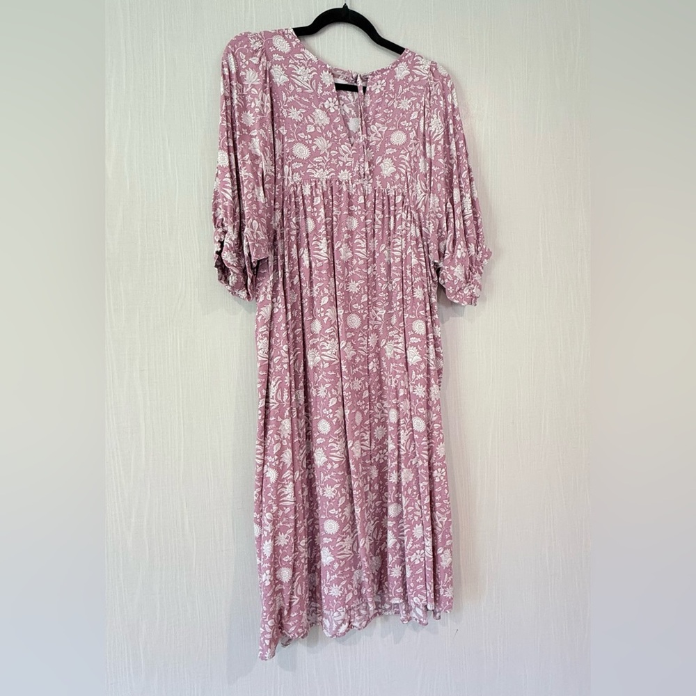 Women's Long Sleeve Pink Floral Boho Dress